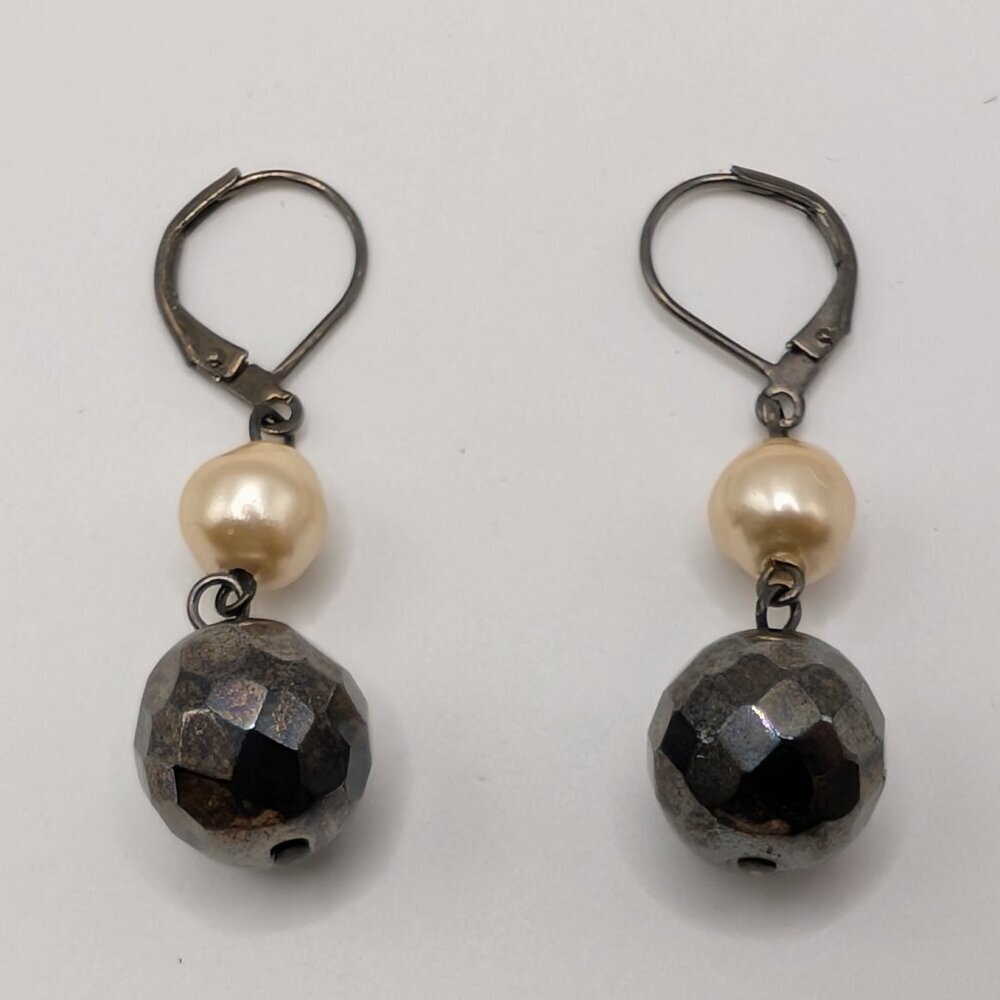 Beaded Drop Dangle Earrings Two-Tier Design Leverback Pierced Closure 1.5" NEW